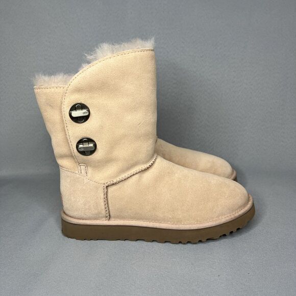 Womens UGG Boots Sz 8 Turn Lock Suede Wool Pinkish Tan Blush Amber #1094933 Boho - Picture 4 of 16